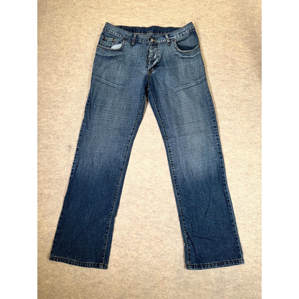 Levis 501 Straight Jeans Mens 36x32 Blue Denim Medium Wash Mid Rise Button Fly